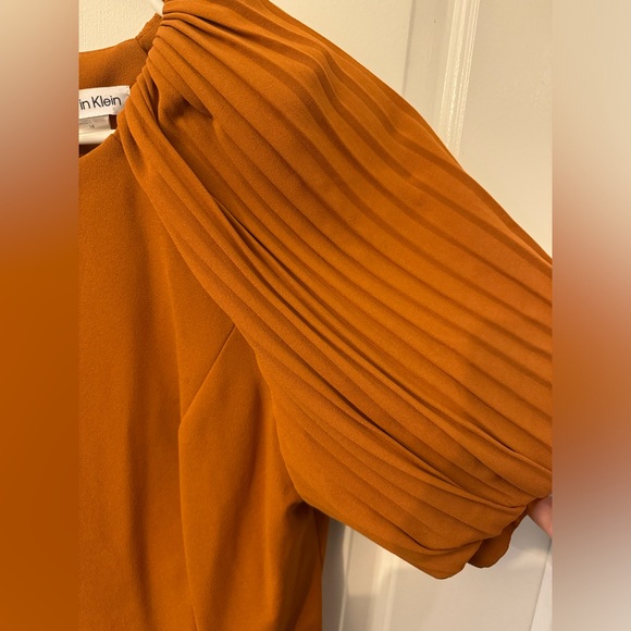 Calvin Klein Orange Dress with Pleated Sleeves - Picture 3 of 4